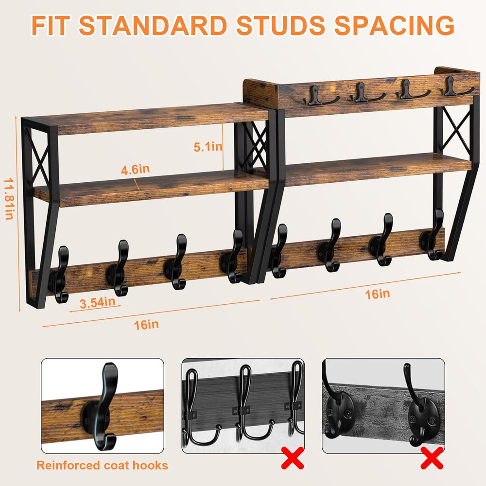 Upgraded 3-Tier Large Coat Rack Wall Mount with Shelf
