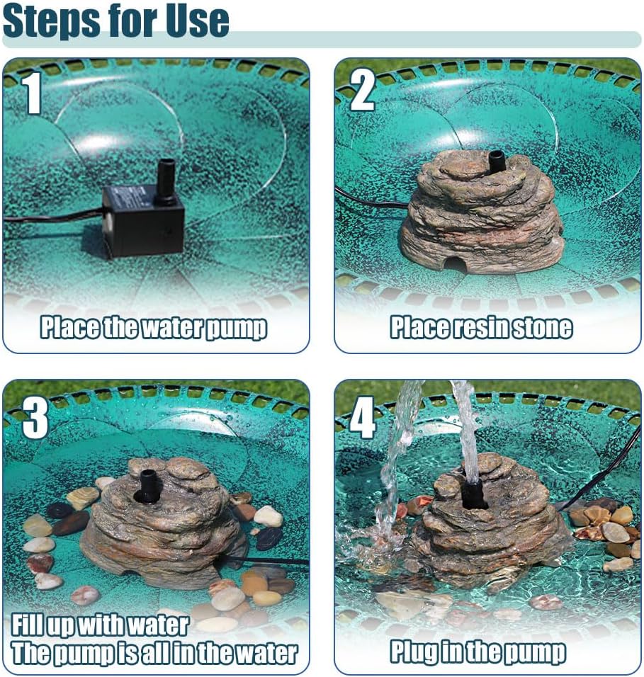 Bird Bath Fountain, Resin Granite with 9.8ft Long Wired Pump for Outdoor Gard...