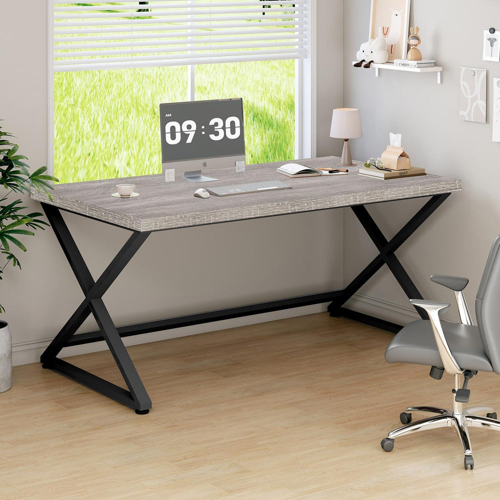 IBF 55" Gray Computer Desk, Writing Study Desk for Home Office, Light Grey