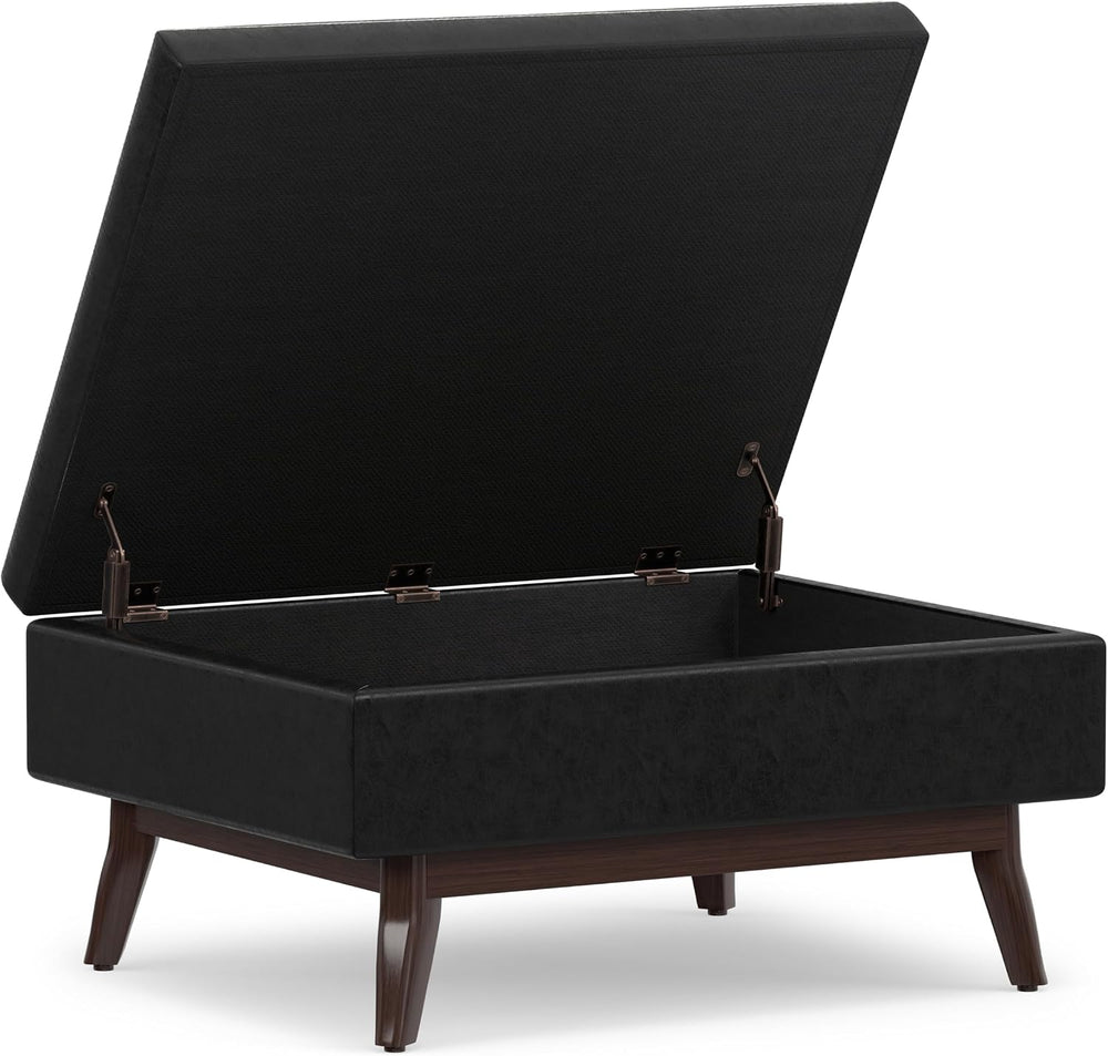 SIMPLIHOME Owen 34" Wide Vegan Leather Rectangle Lift Top Ottoman in Black