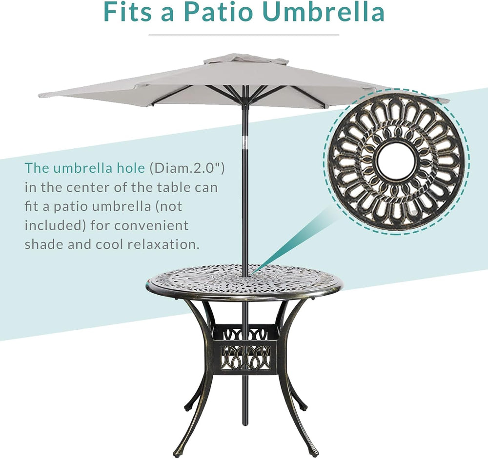 MEETWARM 5-Piece Outdoor Patio Dining Set, All-Weather Cast Aluminum Patio Co...