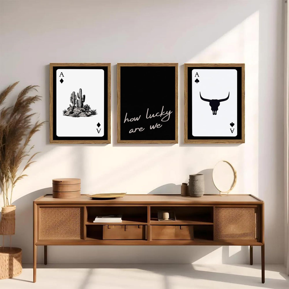 Western Wall Art Set of 3, Southwestern Cowboy Playing Card Wall Decor, Longh...