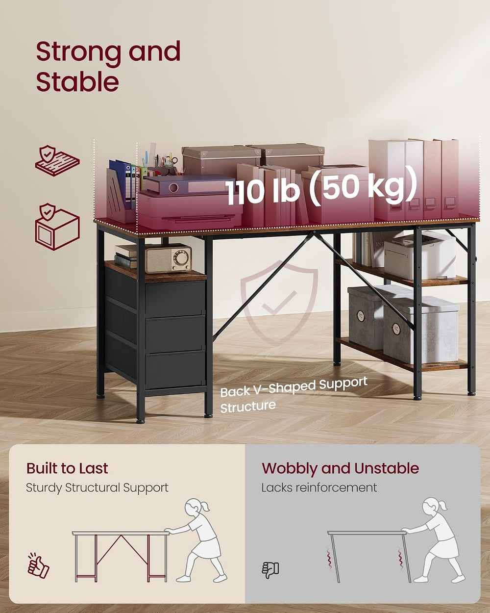 VASAGLE L Shaped Computer Desk with Drawers, Large Gaming Desk with Shelves