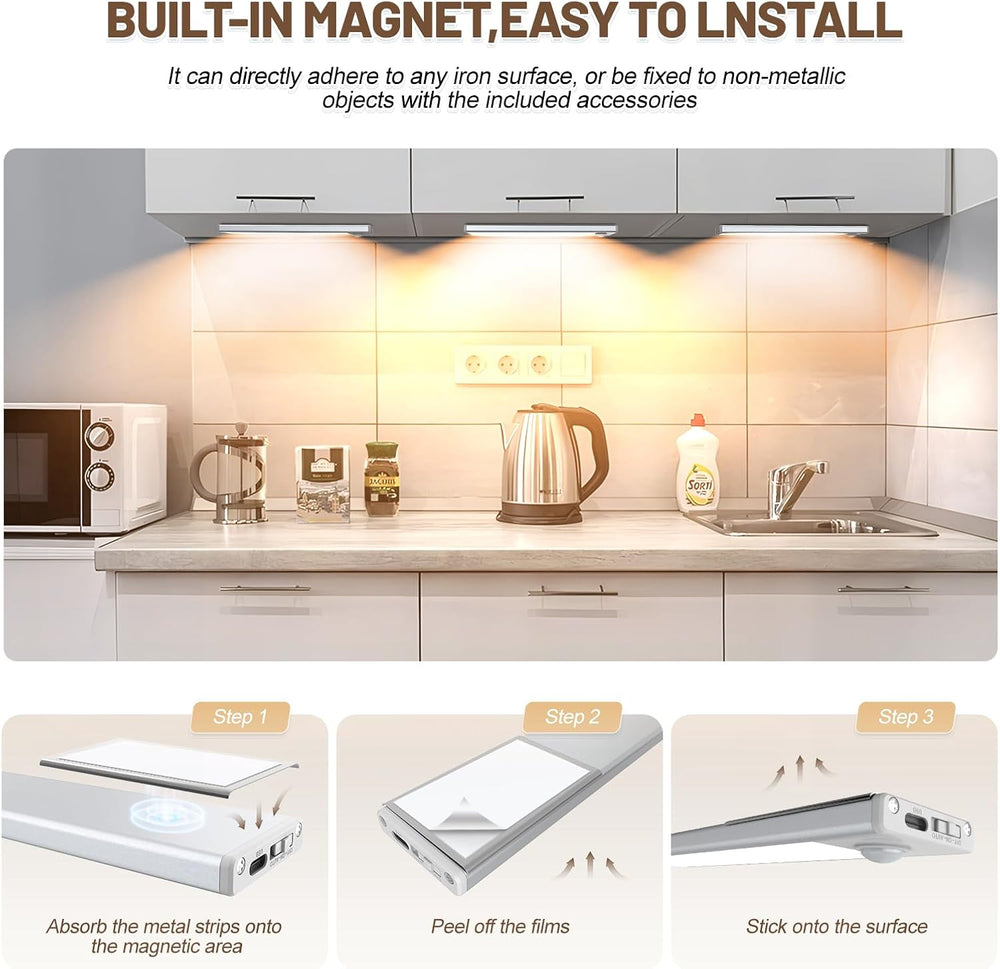 6 Pack Under Cabinet Lighting, 32 LED Motion Sensor Light Indoor Rechargeable...