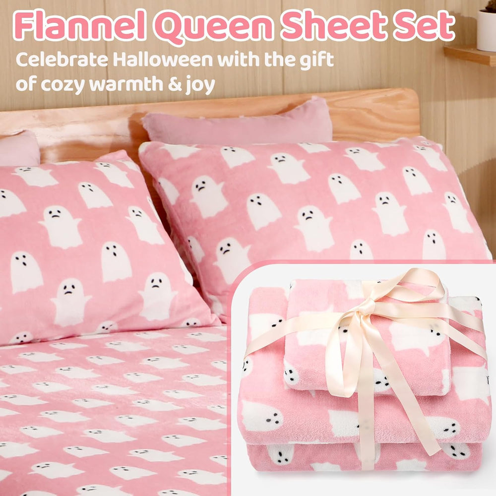 VitalCozy 4 Pcs Queen Halloween Bedding Set with Ghost Pattern