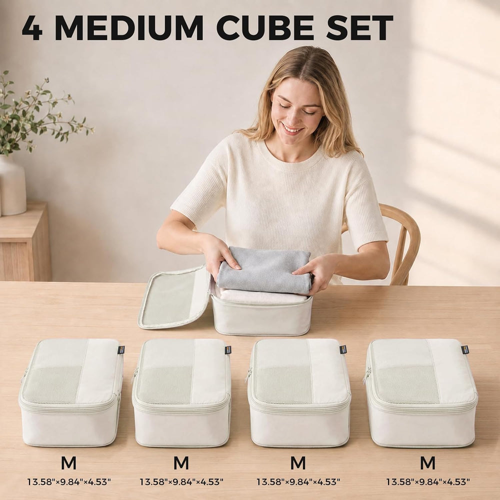 4 Medium Compression Packing Cubes for 3–7 Day Travel, Off White
