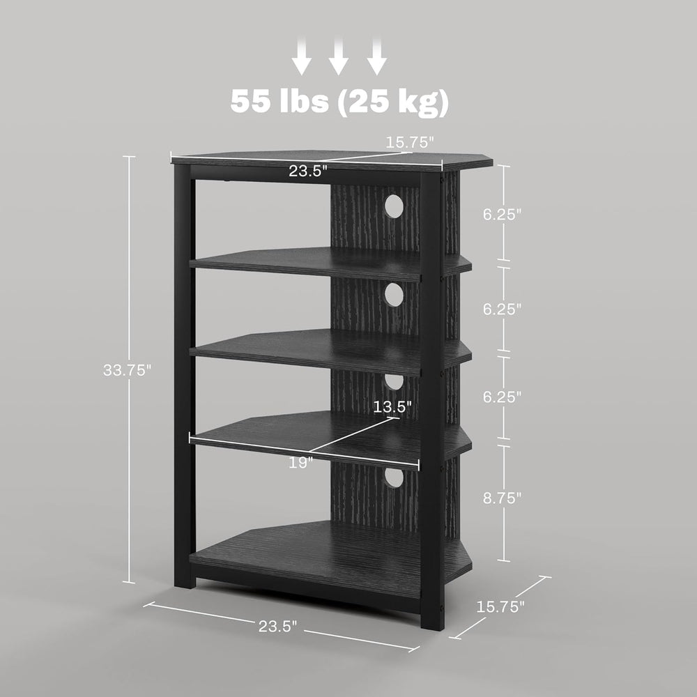 HOMCOM Media Stand with 4-Tier Audio Rack, AV Media Corner Shelf, Black