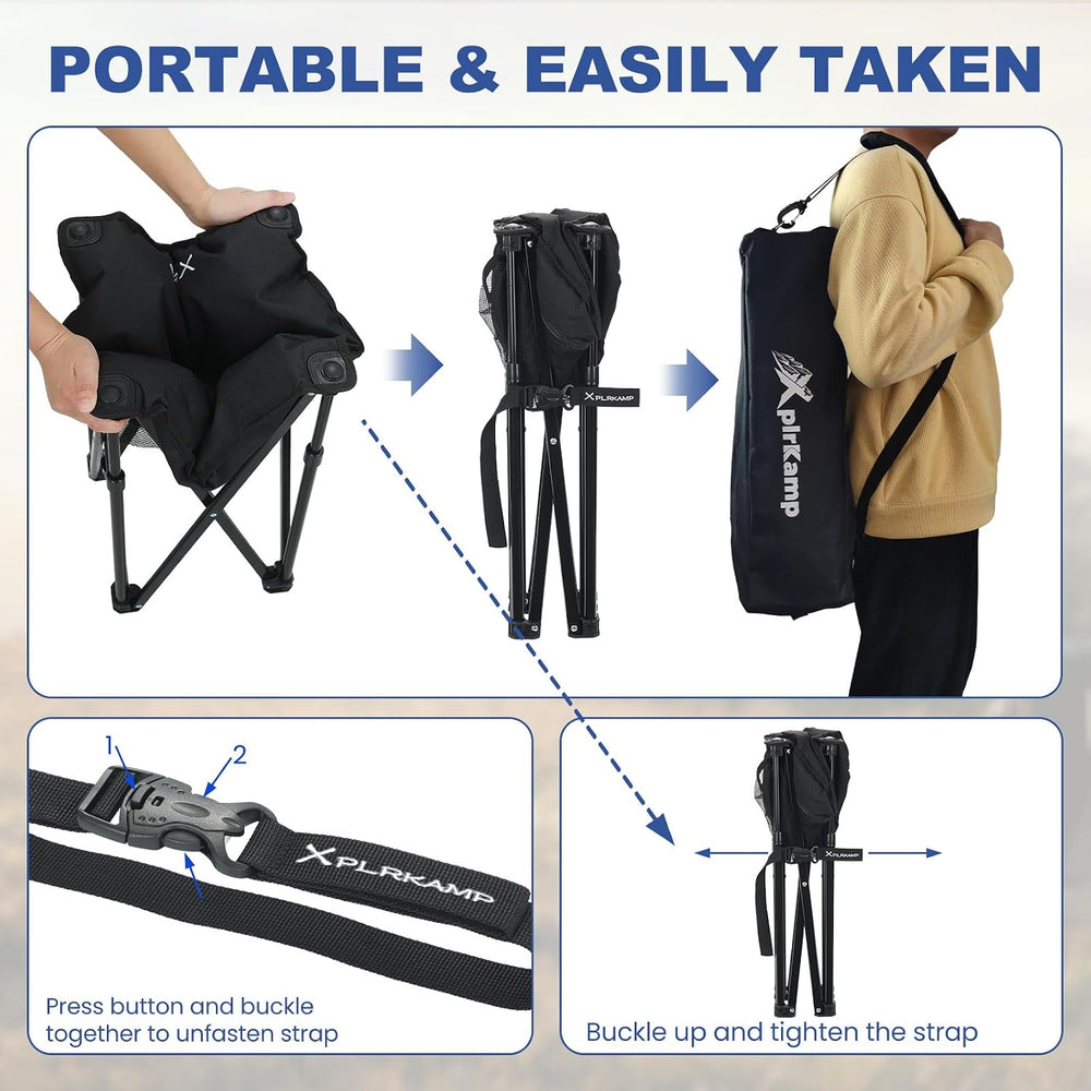 Padded Camping Stool, 18" 500lb Oversized Foot Rest, Black, 1