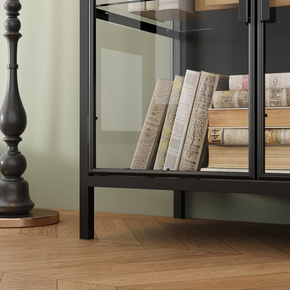 Display Cabinet with Glass Doors & LED Lights, Sideboard Buffet Cabinet w...