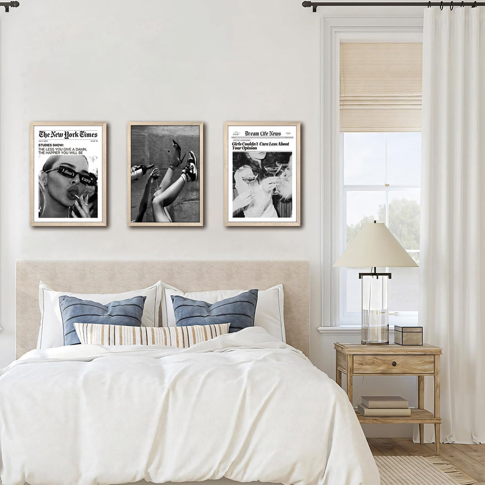 Trendy The New York Times Wall Art 12x16in Wood Framed, Black and White Elega...