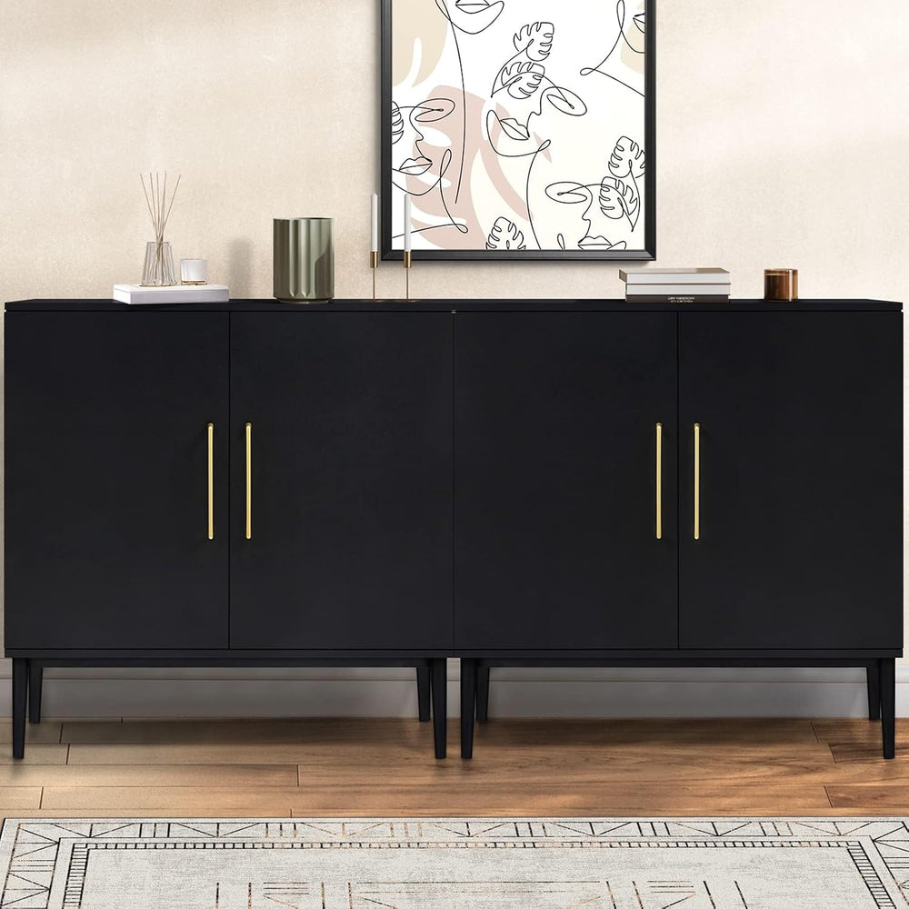 Set of 2 Black Storage Cabinet with Doors, Modern Accent Cabinet, Free Standi...