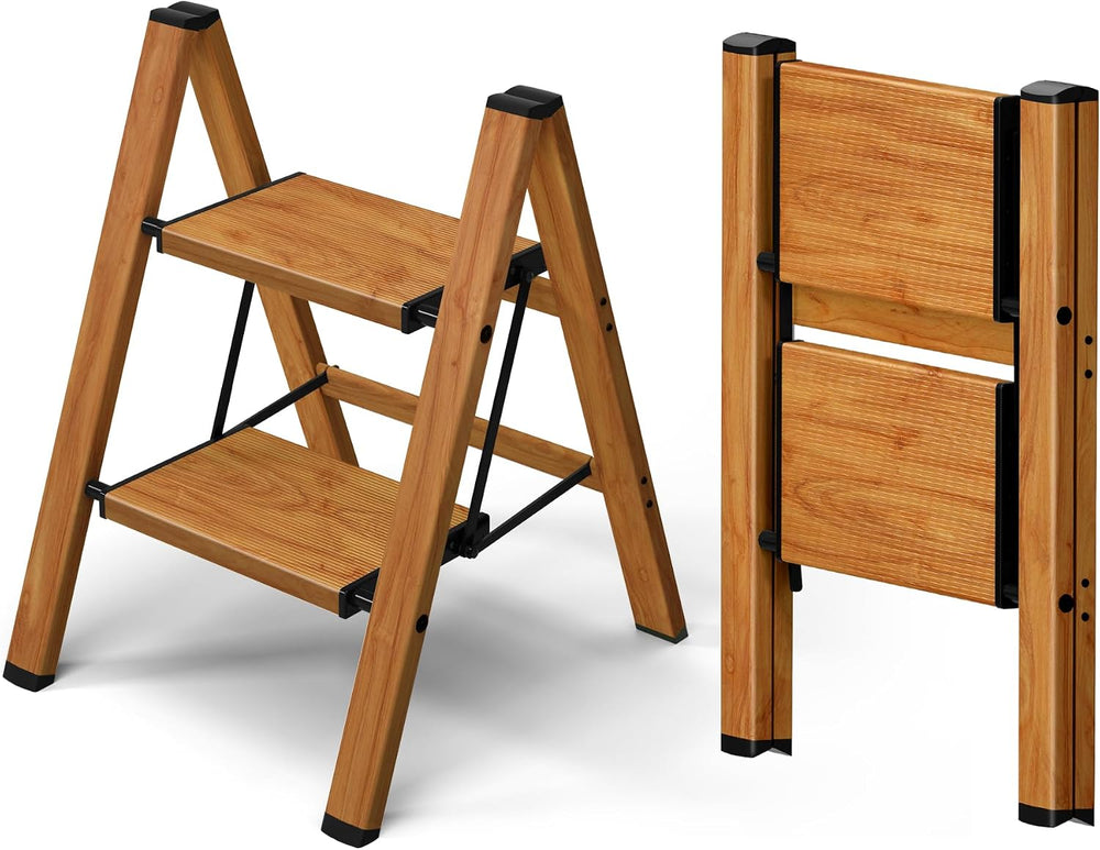 Taranta 2 Step Stool Foldable,Aluminum Step Ladder-Woodgrain