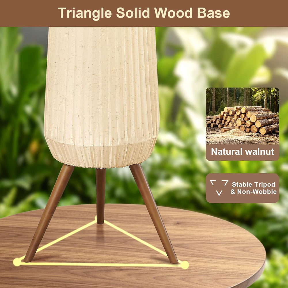 61'' Oatmeal Fabric Pleated Floor Lamp, Walnut Wood Tripod Base