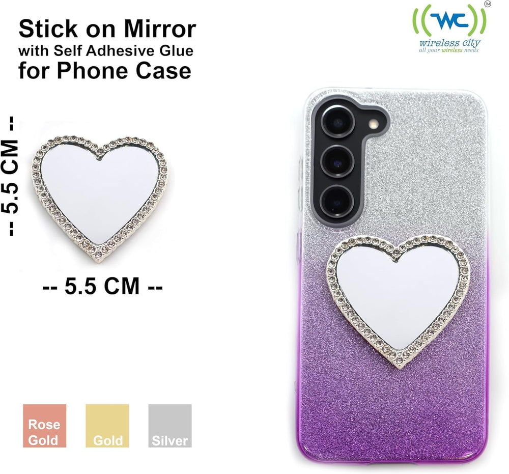 Wireless City Heart Phone Mirror Stick On for Phone Case, 2 Pack (Silver &amp...