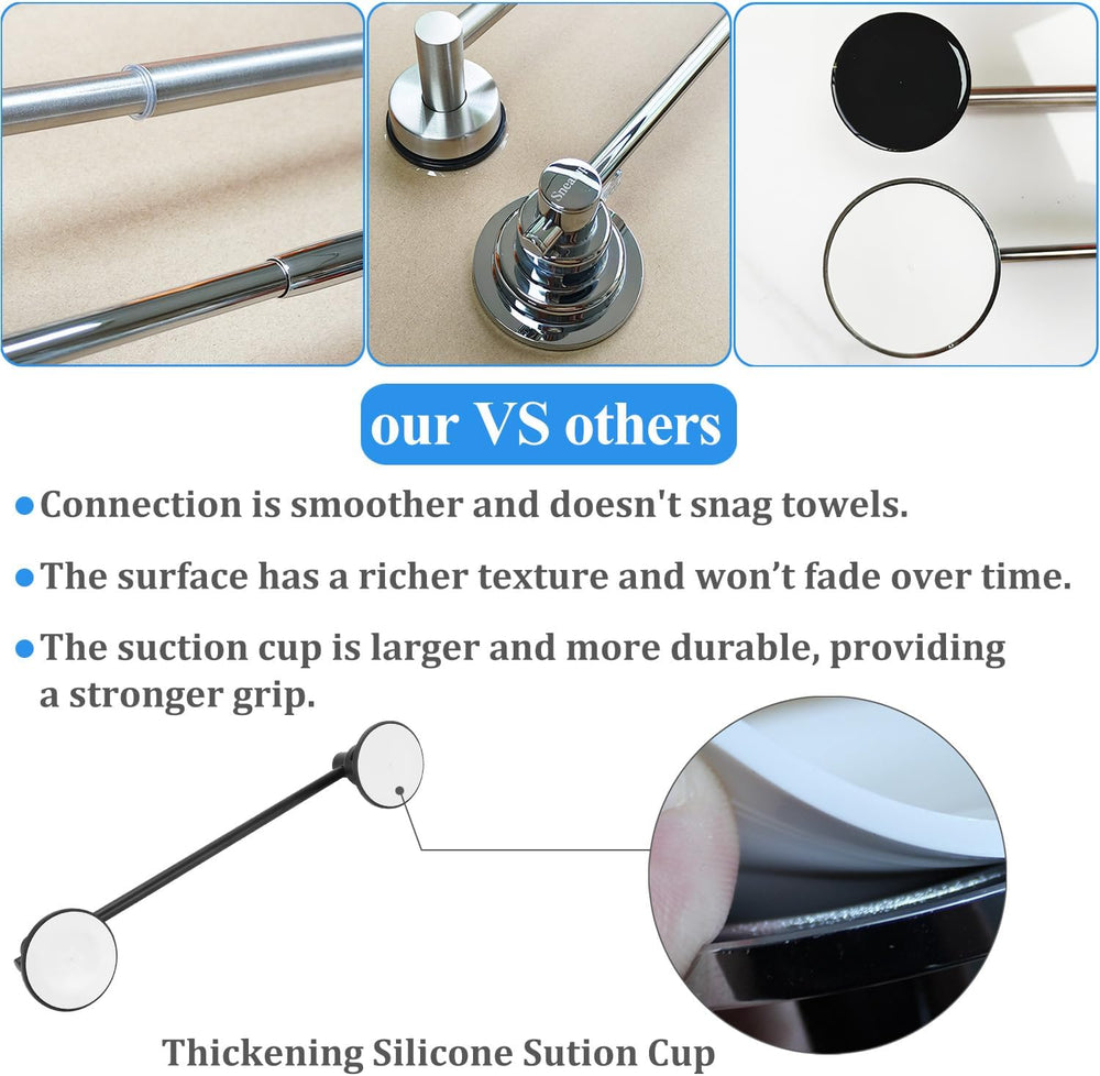 Sneatup Suction Cup Extendable 17-29" Stainless Steel Towel Bar (Matte B...