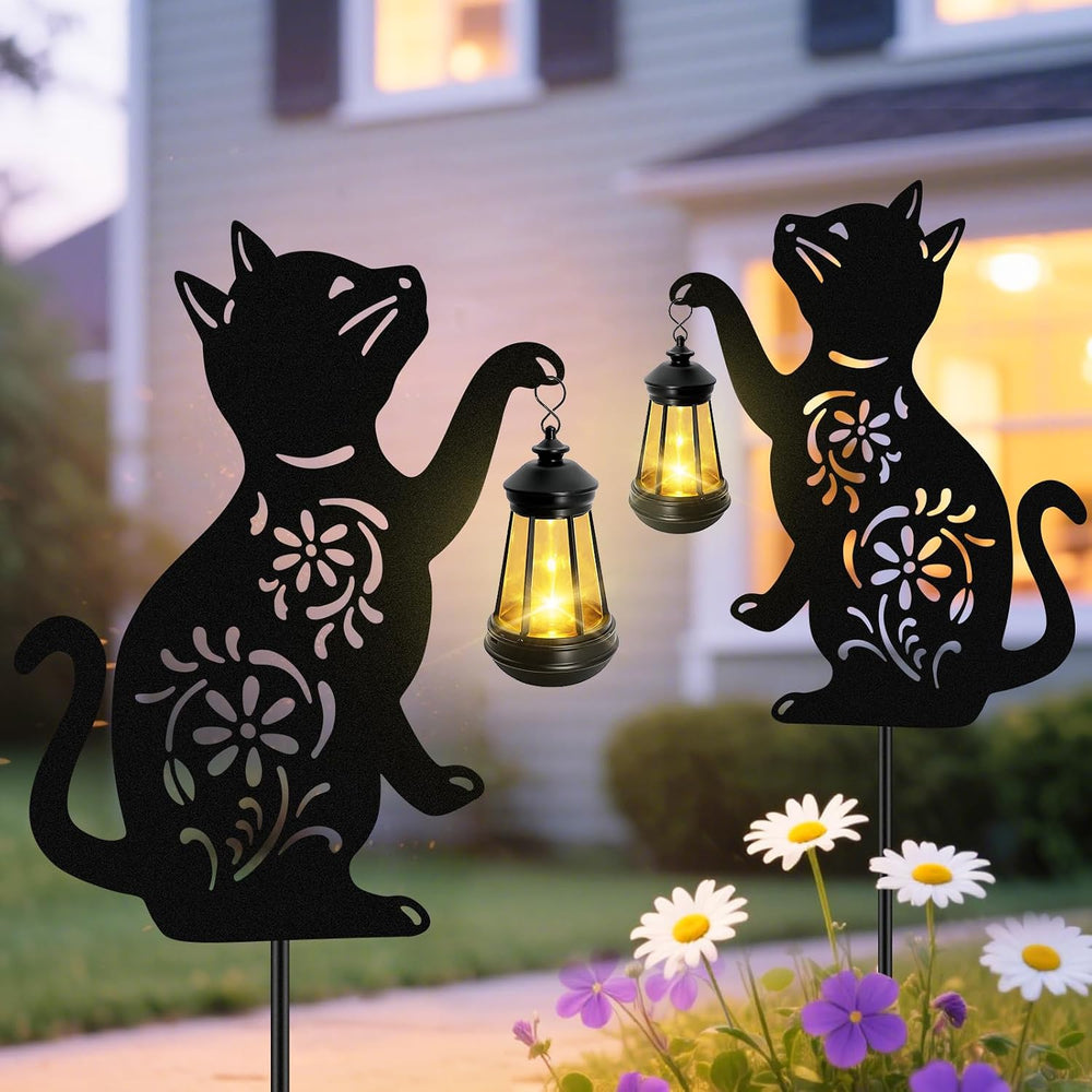 Solar Cat Hanging Lantern Outdoor, 2 Pack Black Cat Solar Lights, Cat Lover G...