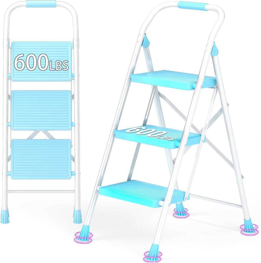 Step Ladder Foldable Folding Stool - for Home Adults Kitchen 3 Stepping Exten...