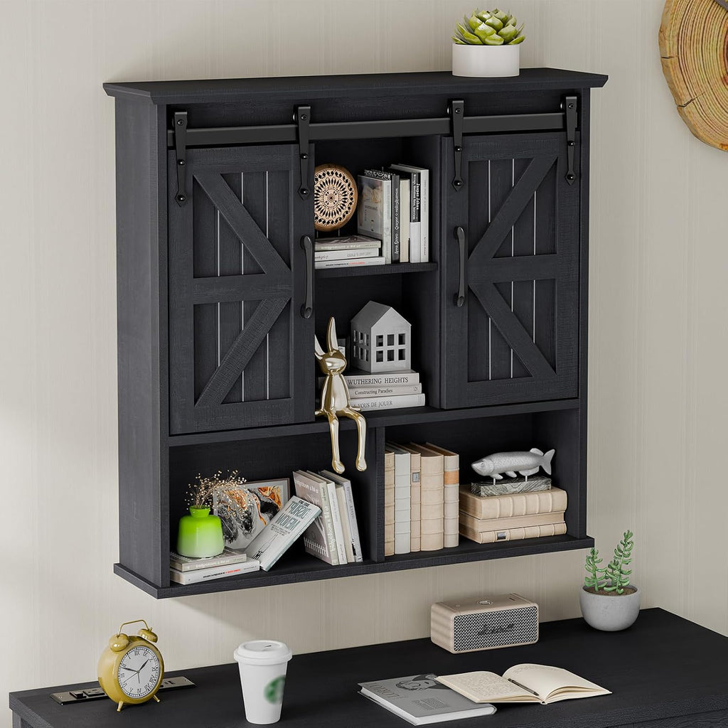 Vabches Bathroom Wall Cabinet, Farmhouse Medicine Cabinet, Black