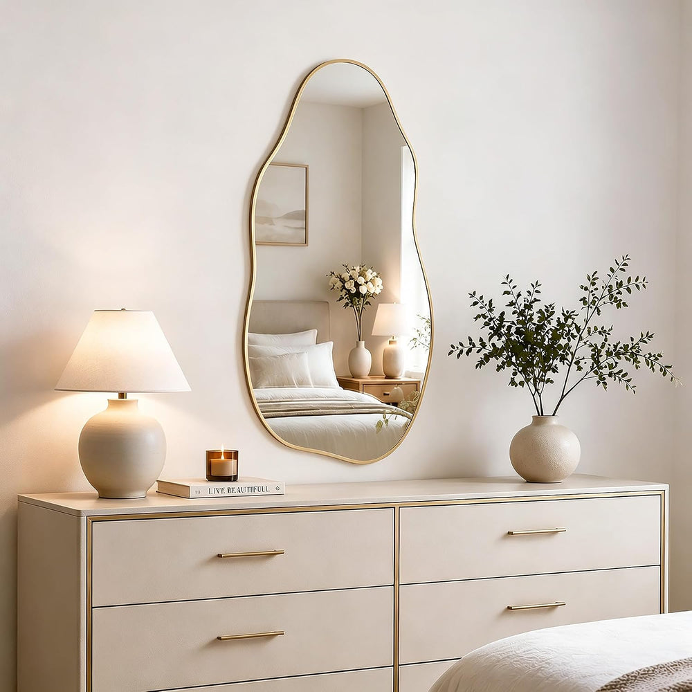 Matte Gold 30x16.5 Inch Irregular Freeform Wall Mirror