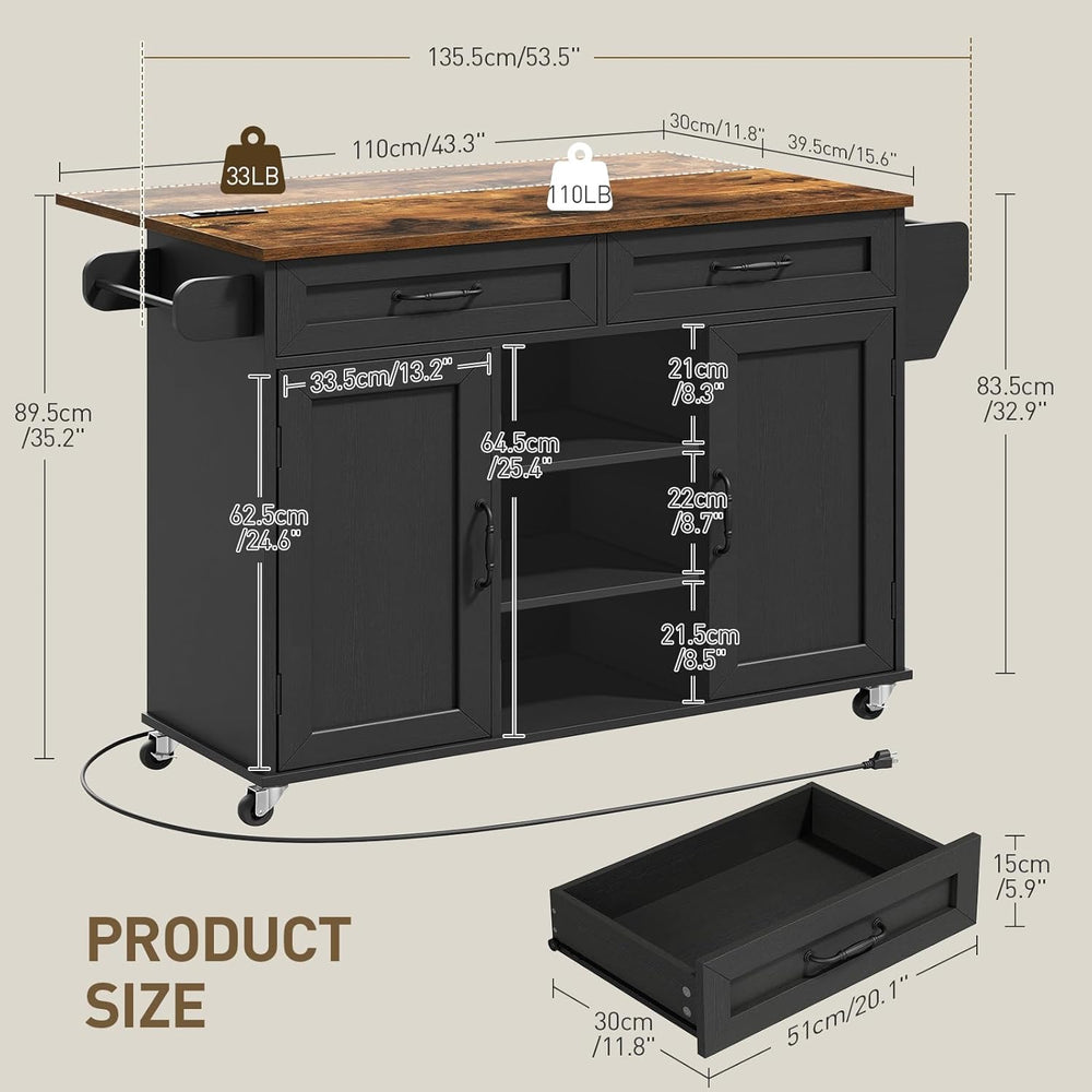 RALGEND Kitchen Island with Power Outlets & Drop Leaf, Kitchen Cart with ...