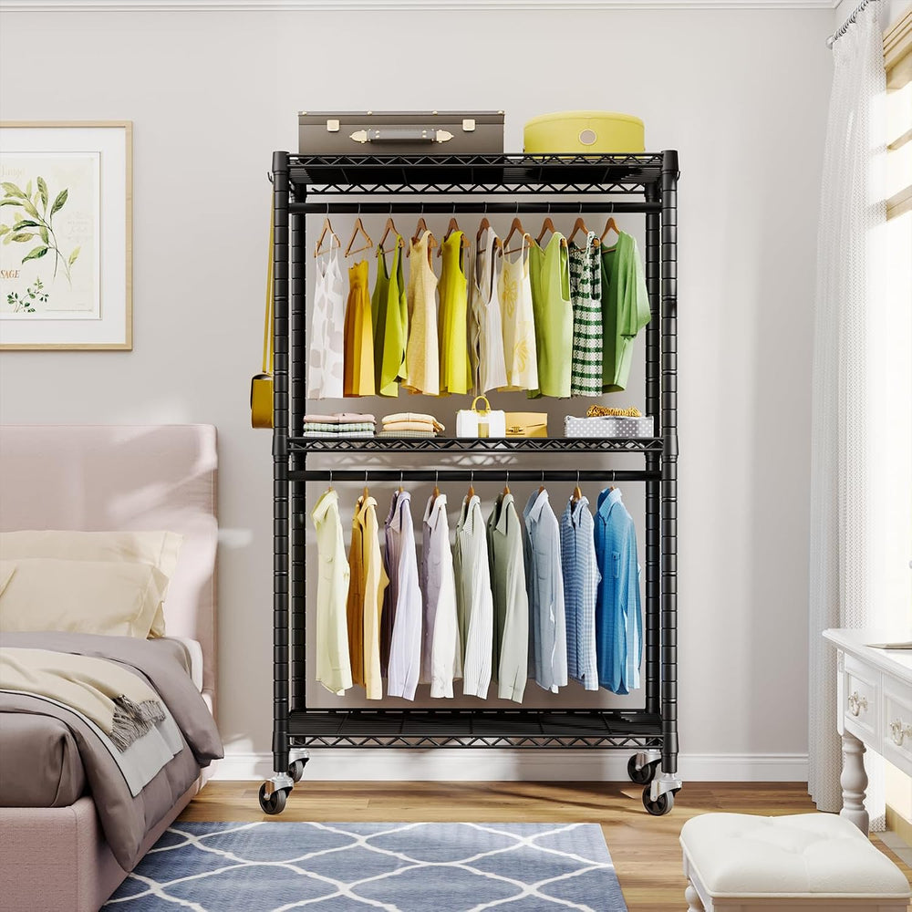 FUTASSI P3 Rolling Clothes Rack, Clothing Racks for Hanging Clothes, Black