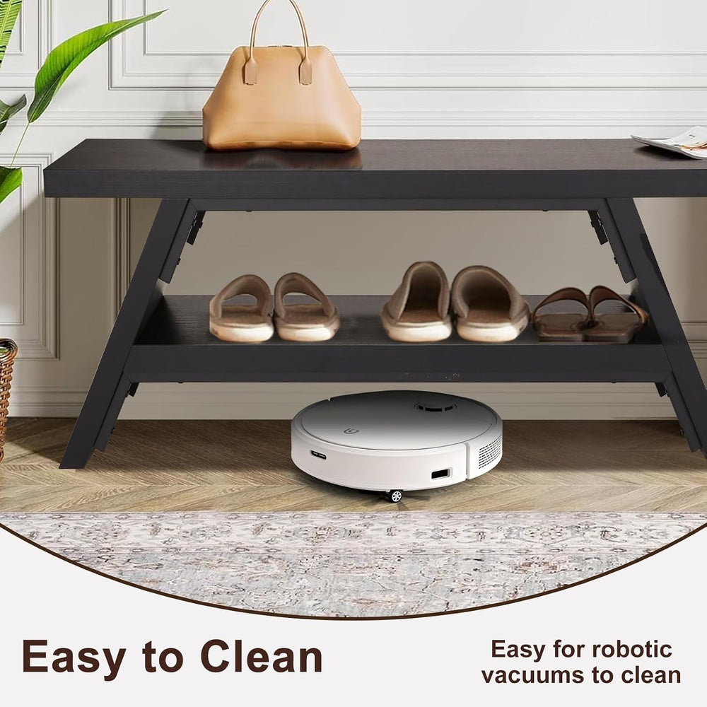 2-Tier Shoe Storage Bench, 40" Solid Wood Entryway Stool Storage