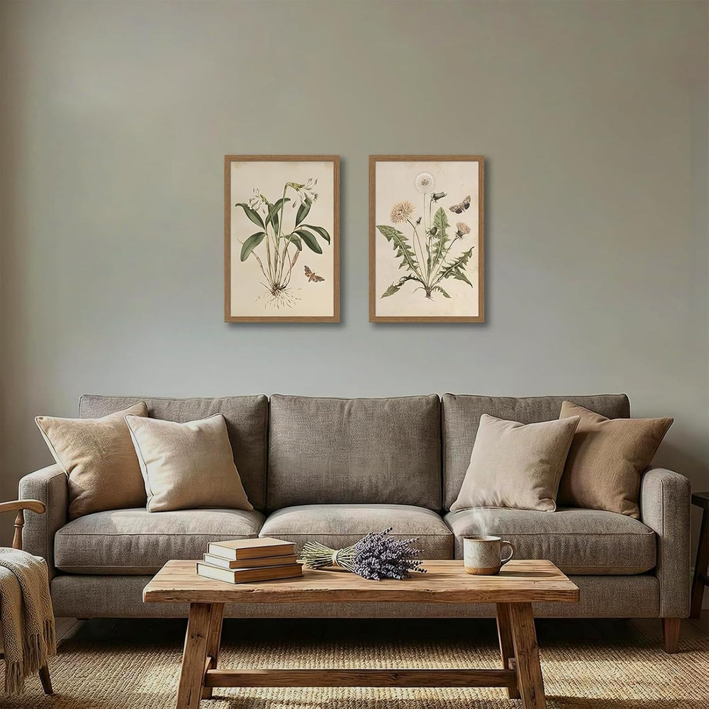 2pcs Framed Vintage Botanical Wall Art Canvas Prints Wildflower 12x16in