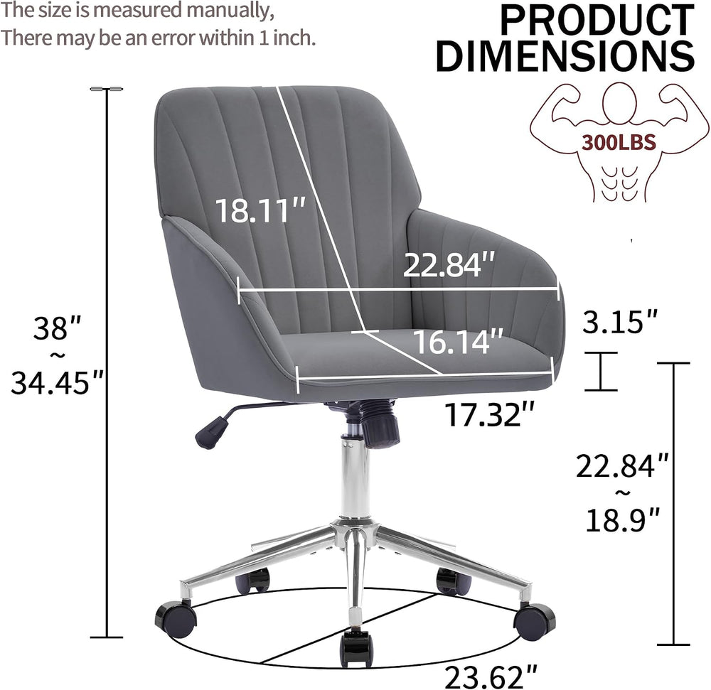 YITAI Velvet Office Desk Armchairs with Silver Base and Wheels,Modern Height ...