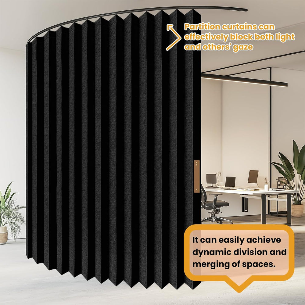 JILRON Accordion-Style Room Divider with Ceiling Track - Foldable Partition C...