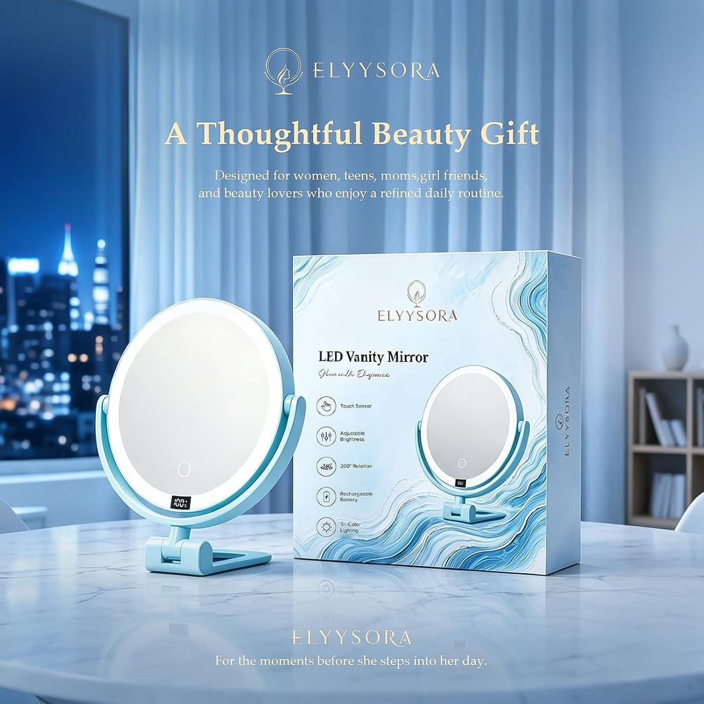 1X/30X Makeup Mirror with Lights, Magnifying Mirror (Sky Blue)