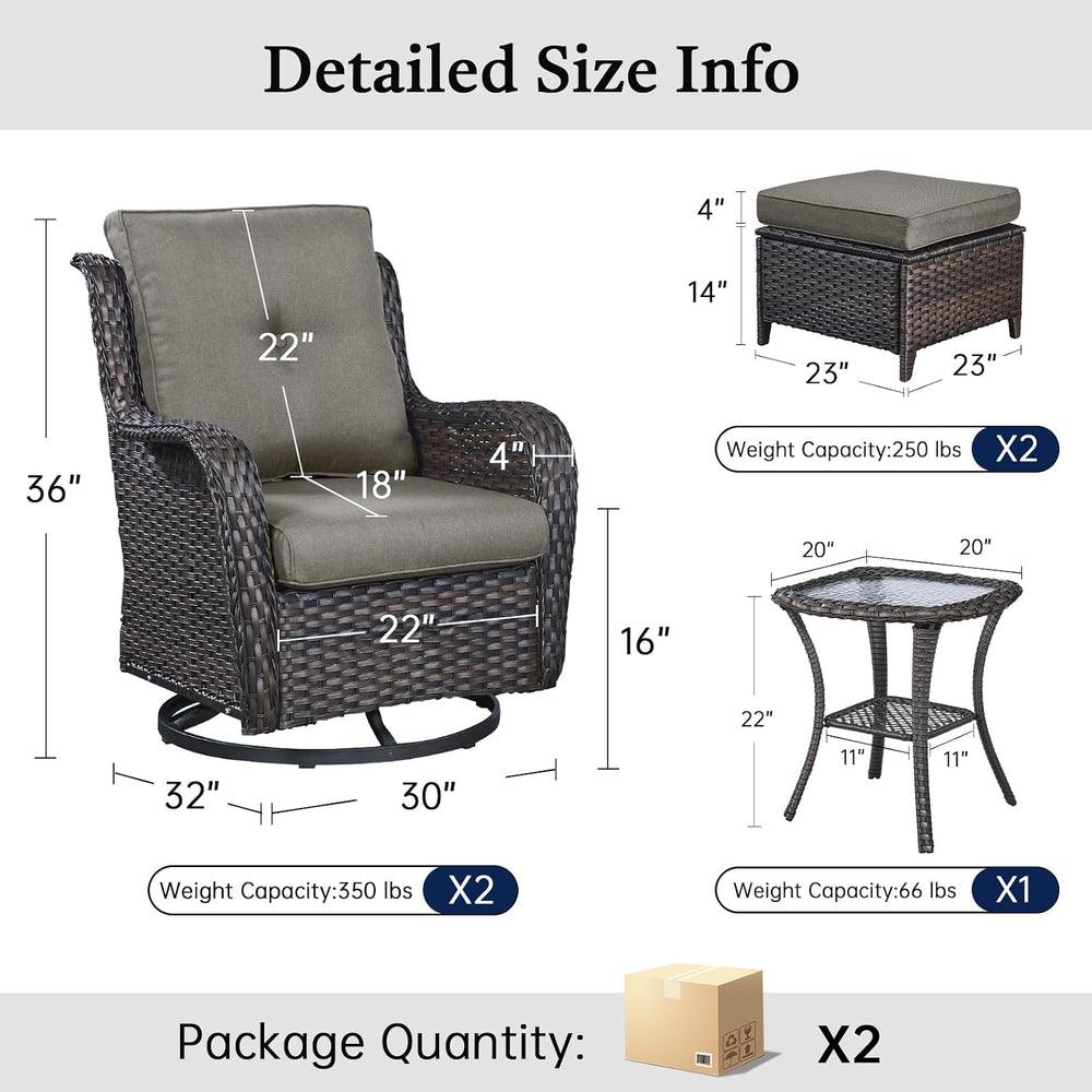 Outdoor Patio Furniture Set-5 Piece Outdoor Swivel Rocker Chairs with Ottoman...