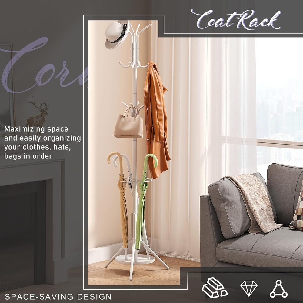 Coat Rack Freestanding Entryway Hanger Stand, Umbrella Holder, Hall Tree With...