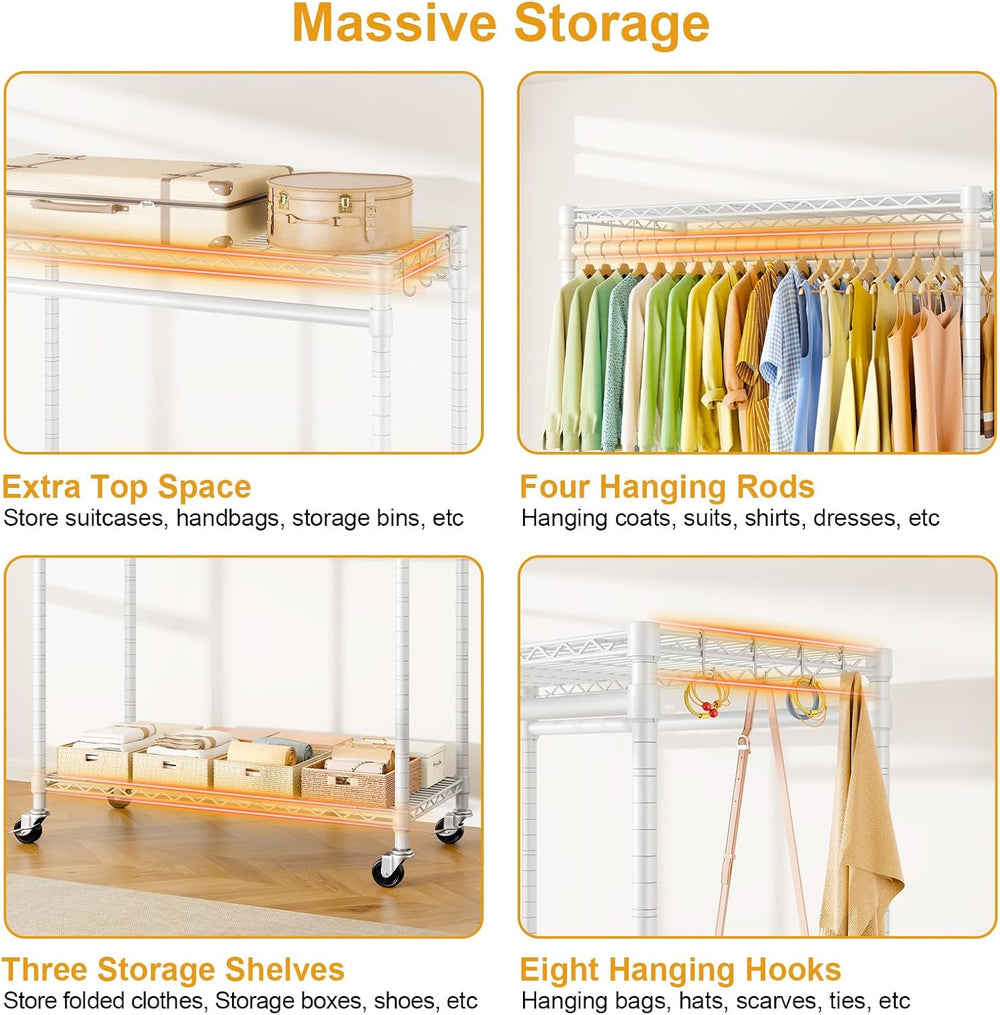 ULIFHOME Rolling Clothes Rack, Clothing Racks for Hanging Clothes, White