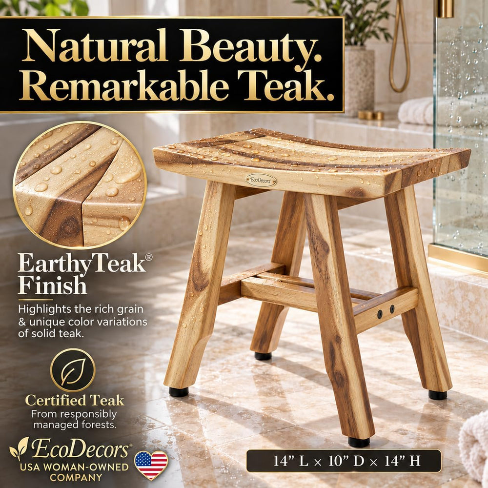 EcoDecors Satori Teak Shower Shaving Stool, 14-Inch Height x 12" Depth