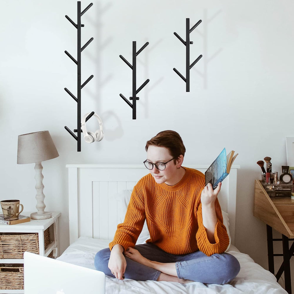 GAWAMAY Vertical Coat Rack Wall Mount Set of 2, Black Modern Metal Coat Hangi...