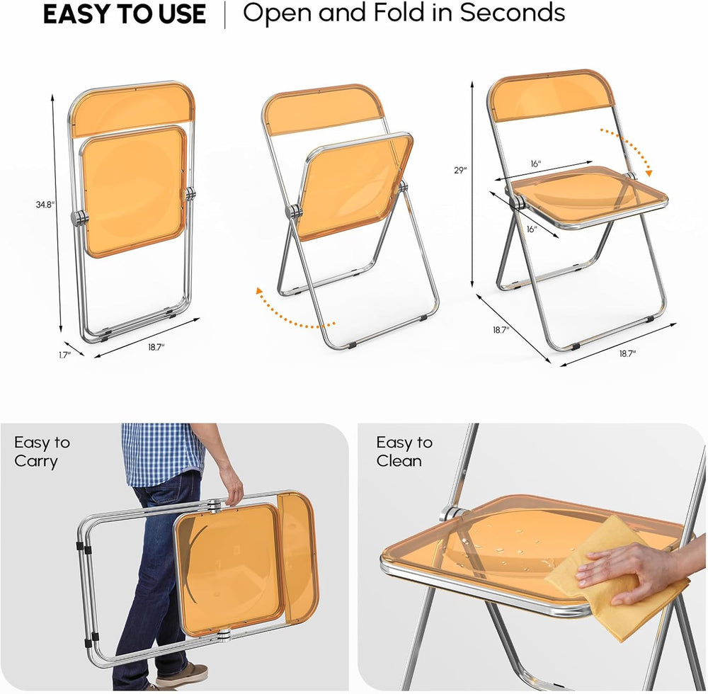 VINGLI Acrylic Folding Chairs 4 Pack, Clear Chair Foldable and Stackable, Pla...