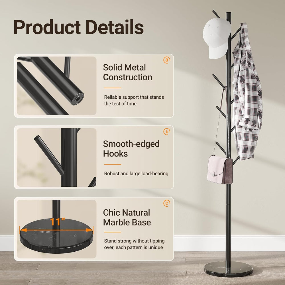 ELYKEN Coat Rack Freestanding, Metal Coat Rack with Natural Marble Base