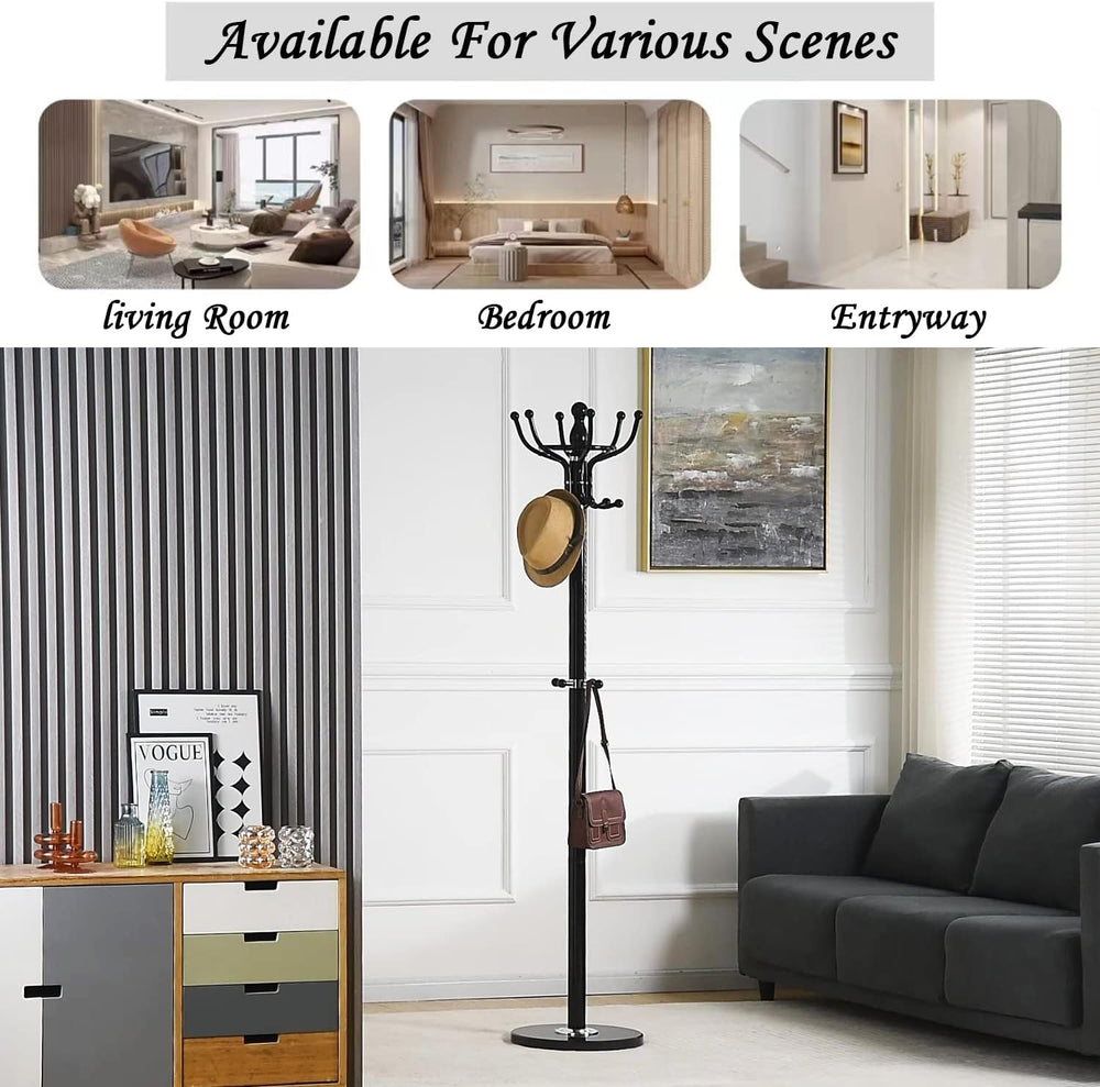 Kertnic Freestanding Coat Rack with 16 Hooks & Marble Base - Heavy Duty M...