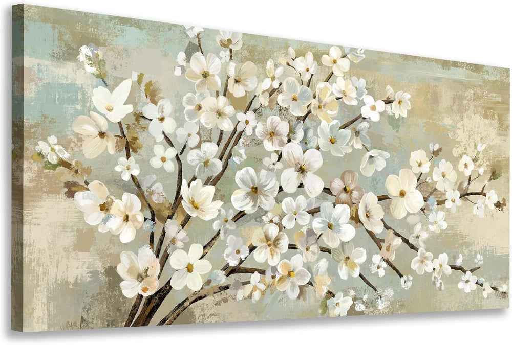 Rustic Brown Beige Canvas Wall Art Flower Branch Botanical Prints, 40x20in