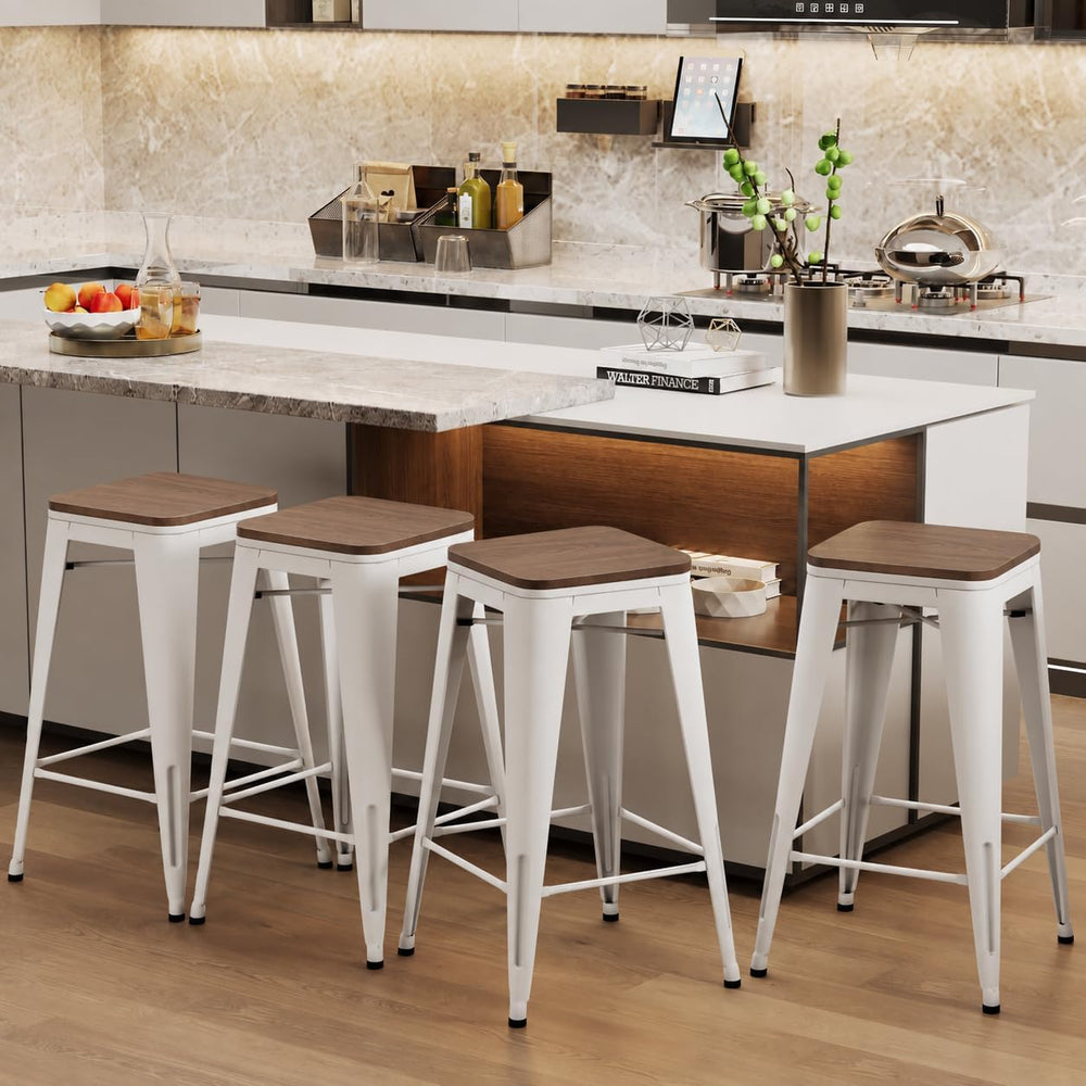 30" Counter Height Bar Stools Set of 4 Barstools Island Side Chairs-White