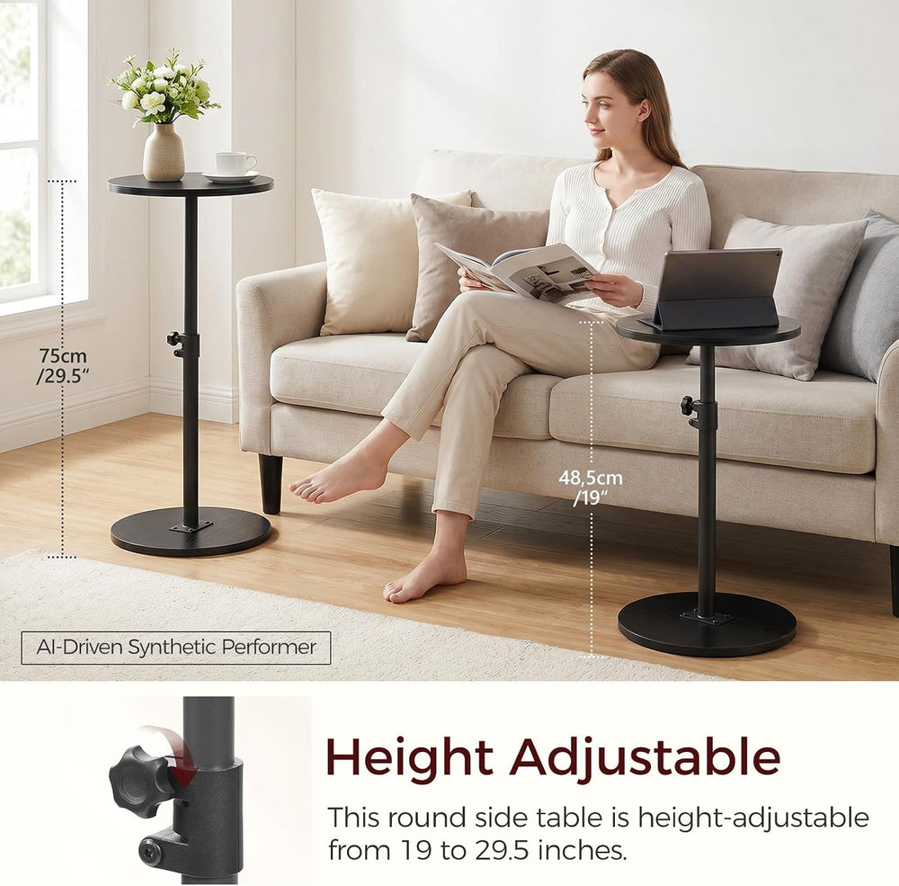 MAHANCRIS Small Round Side Table, Adjustable Height Cocktail Drink Table