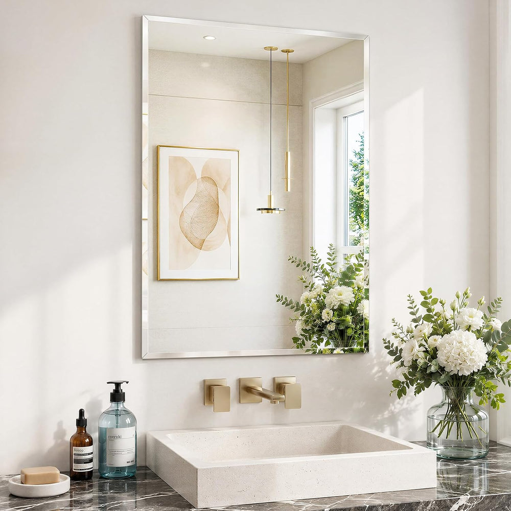 Beveled Wall Mirror, 24"x36" Frameless Bathroom Mirror