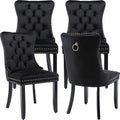 Black Velvet Dining Chairs Set of 4, Tufted Kitchen & Dining Room Chairs
