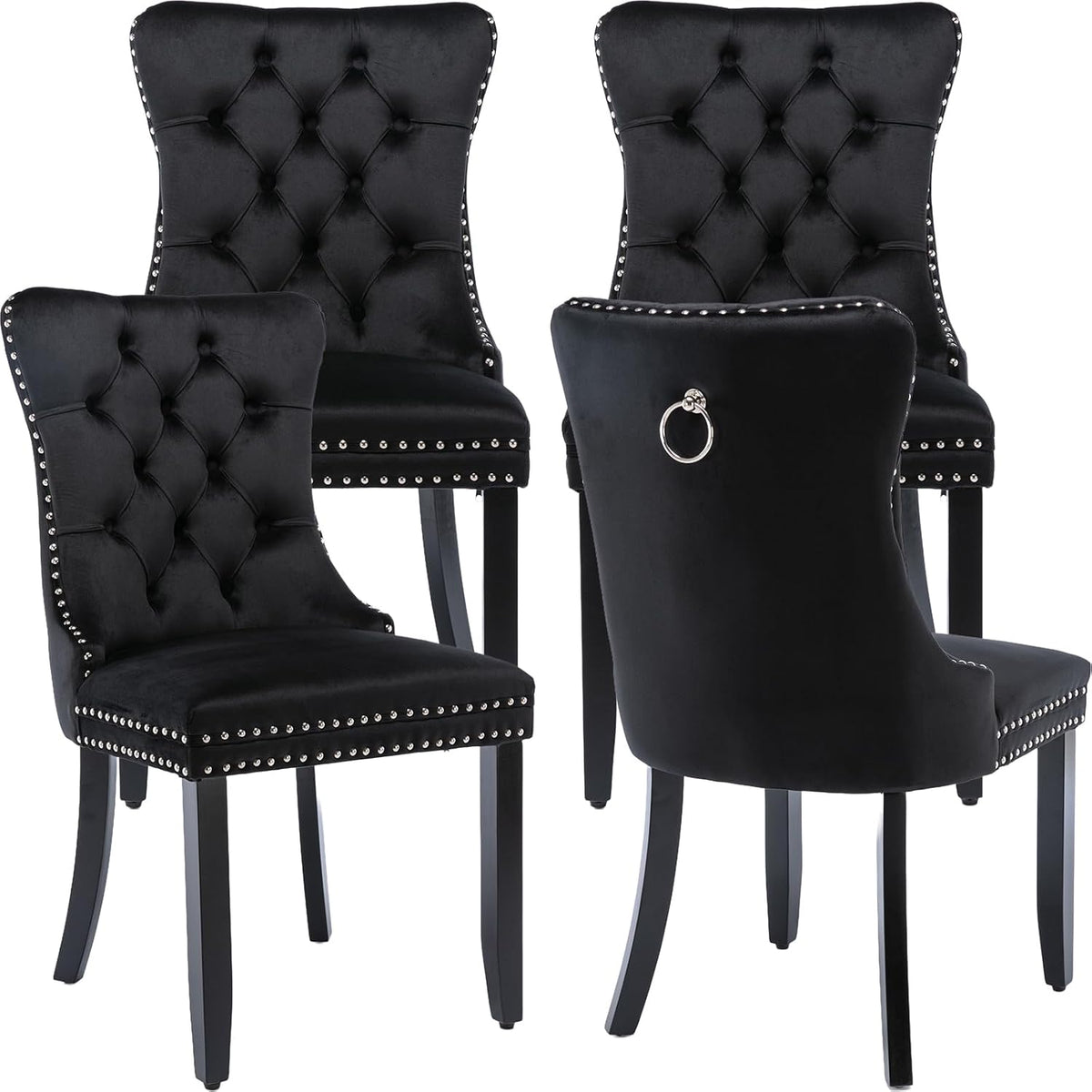 Black Velvet Dining Chairs Set of 4, Tufted Kitchen & Dining Room Chairs