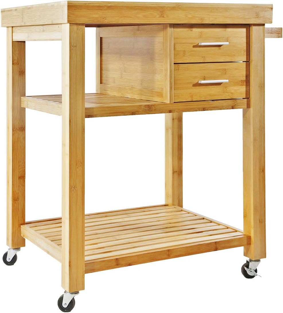 Rolling Kitchen Island Cart with Drawers Shelves, Towel Rack, Locking Casters...
