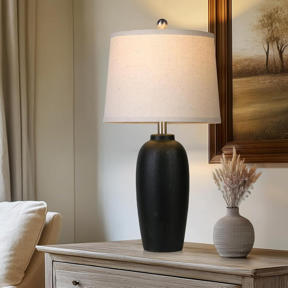 Jar Table Lamps Set of 2, 25" Ceramic Bedside Lamps for Living Room, Bla...
