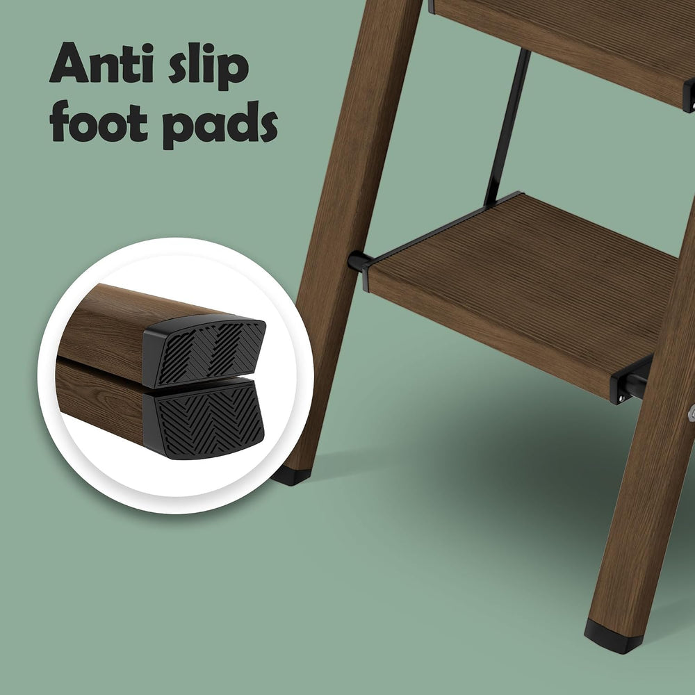 Taranta 2 Step Stool Foldable,Aluminum Step Ladder-Walnut