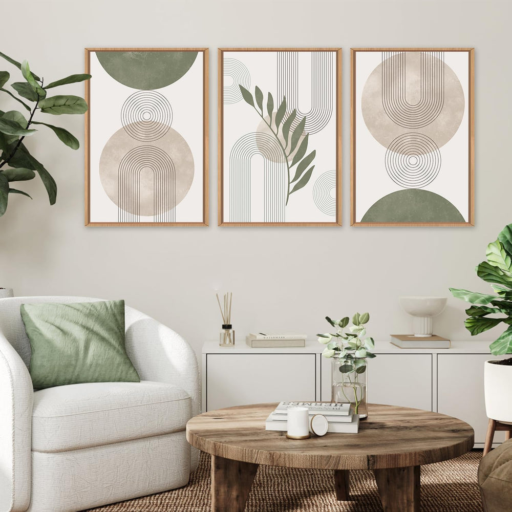 HPINUB Sage Green Framed Canvas Prints Wall Art Set, Abstract Botanical Boho ...