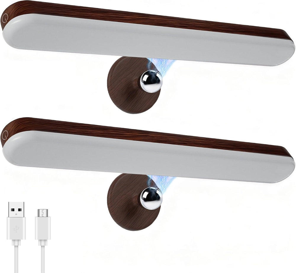 Benreom 2 Pack Rechargeable Vanity Lights for Mirror, Dark Wood