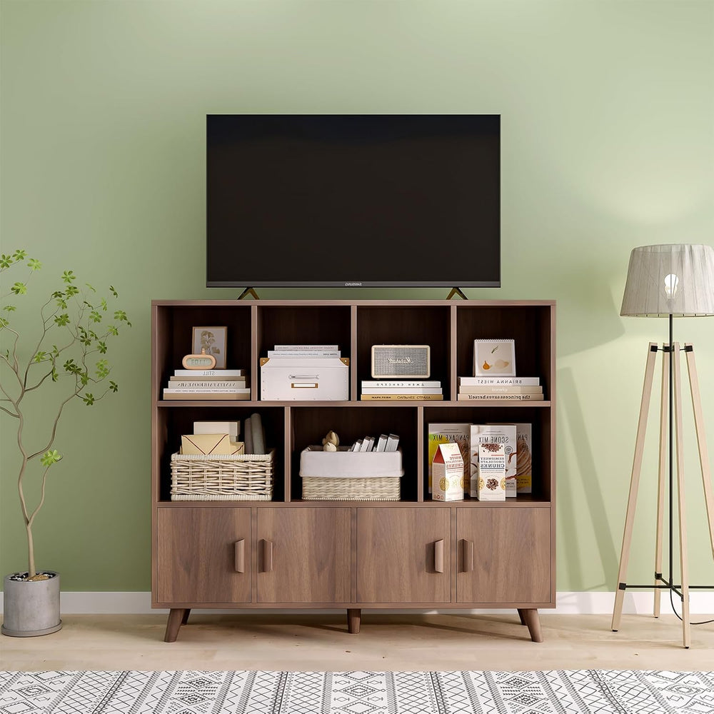 OSCHF 11-Cube Bookcase with Doors, 3-Tier Storage Cabient, Walnut